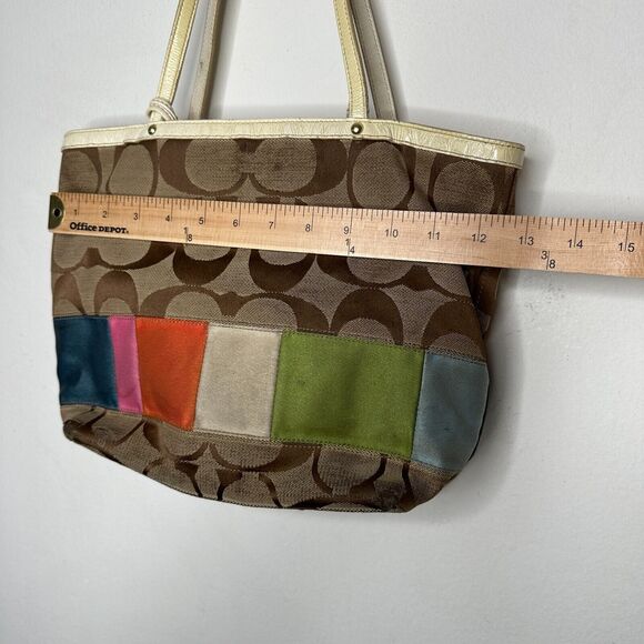 Coach Signature Multi-Color Leather Canvas Bag #10859 Clip Close Handle - Picture 5 of 14